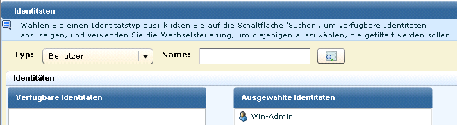 Da dieser Filter auf eine Person angewendet wird, ist nur eine Identität ausgewählt.