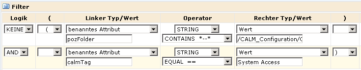 Der Filter beschränkt den Berichtszugriff auf Benutzer, die mit der Kennung "Systemzugriff" versehen wurden.