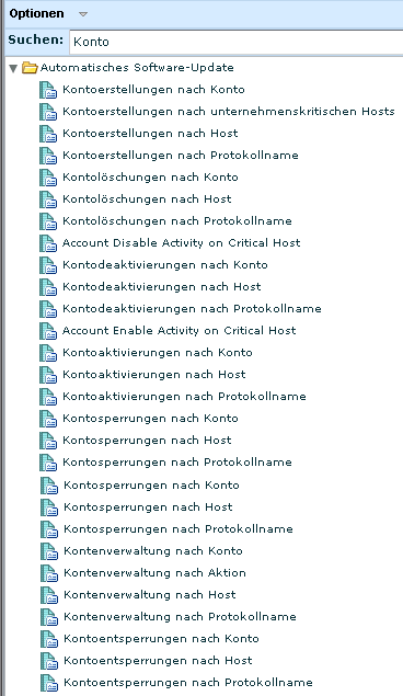 Berichtsliste - gezeigt wird die Suche nach Kontoberichten