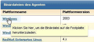 Anzeige der Binärdateien des Agents