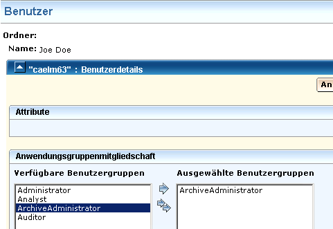 Verschieben Sie "ArchivAdministrator" in den Bereich "Ausgewählte Benutzergruppen".