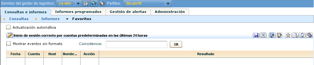 Observe la presentación tabular de los datos del evento.