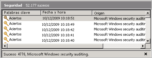 En el Visor de eventos aparecen los eventos.
