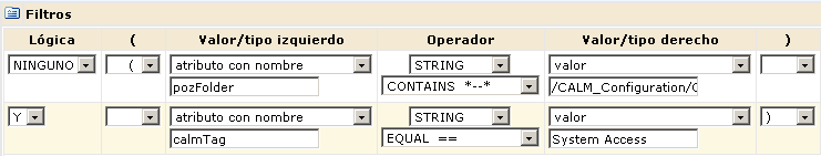 El filtro restringe el acceso a los informes etiquetados como acceso al sistema.