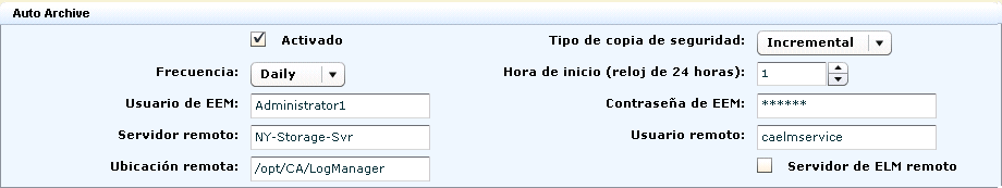 Seleccione una frecuencia de almacenamiento automático diaria en el servidor remoto.