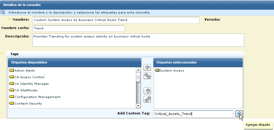 Introduzca Tendencia_host_críticos como etiqueta personalizada.