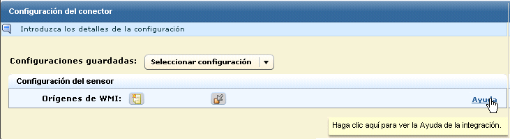El panel Configuración del conector incluye un botón de ayuda para la Guía de conectores asociada.