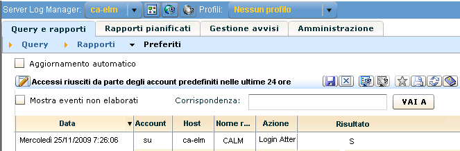 Visualizzare la tabella dei dati di evento.