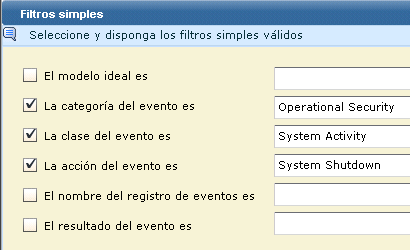 Agregue Clase de evento es actividad del sistema y Acción de evento es cierre del sistema.