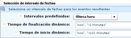Edite los intervalos para que muestren 'ahora,'-1 minuto' para el tiempo de finalización dinámico y 'nwo', '-121 minutos' para el tiempo de inicio dinámico.