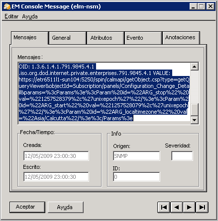 El mensaje completo aparece en la ficha Mensaje de la ventana de mensajes de la consola de EM en un formato editable que puede copiar.
