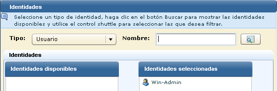 Como este filtro se aplica a una persona, sólo se ha seleccionado una identidad.
