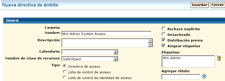 Al crear una política de ámbito para un usuario, identifique el nombre de dicho usuario en el nombre de la política.