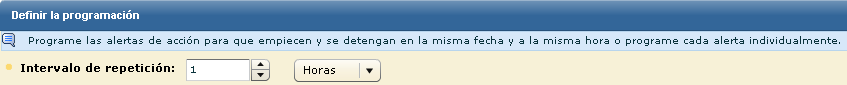 Pantalla que muestra la ventana Definir la programación y el intervalo de repetición.