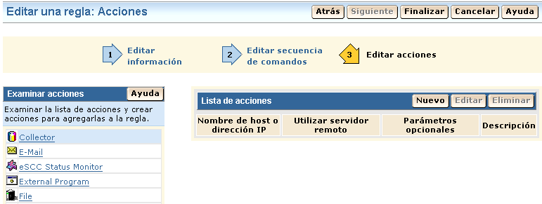 Esta imagen muestra la lista de acciones que aparece cuando selecciona la acción del recopilador de la lista.