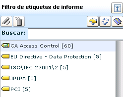 Esta imagen muestra la lista de informes con la etiqueta de CA Access Control resaltada.