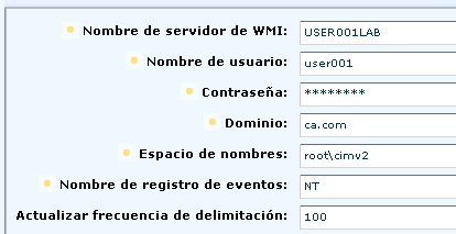 El nombre de servidor WMI es la máquina local donde se instaló el agente.