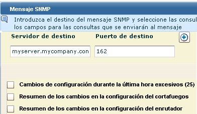 El destino configurado aparece de forma predeterminada con todas las consultas seleccionadas.