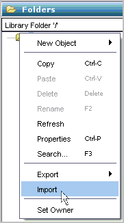 Select Import from the Folders tab under Library Browser.