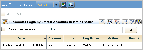 View the tabular display of the event data.