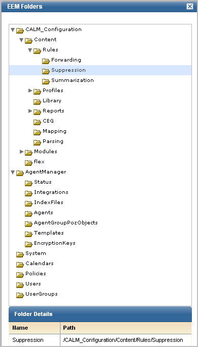 The EEM folders store all of the content and configuration settings for CA Enterprise Log Manager.