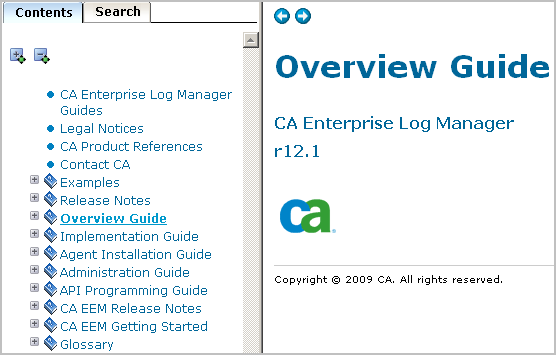 The bookshelf contains the htlm version of all books in the CA ELM bookset plus related EEM documentation.