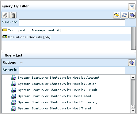 Select Configuration Management and view queries on the list that begin with System Startup or Shutdown.