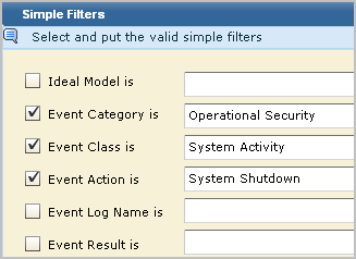 Add Event Class is System Activity and Event Action is System Shutdown.