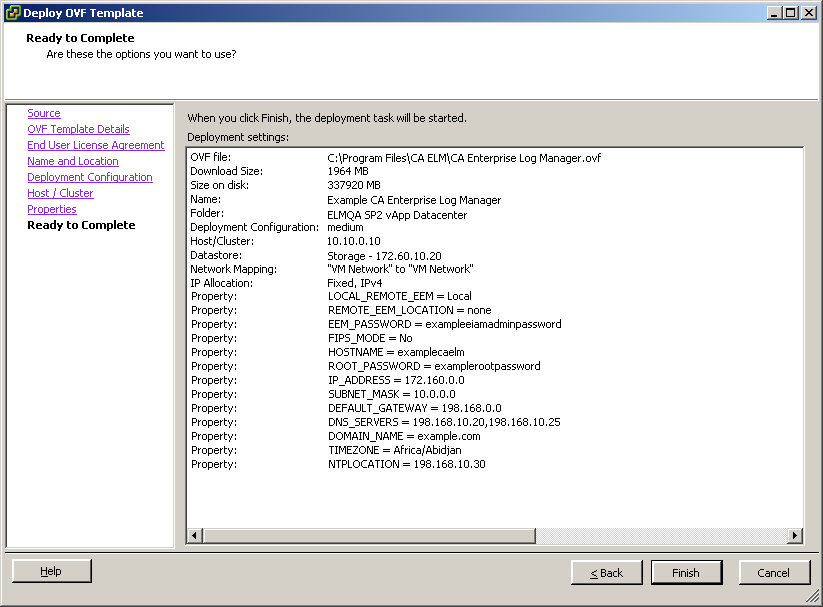 The Ready to Complete page summarizes the details you have entered in the previous pages. Verify these details.