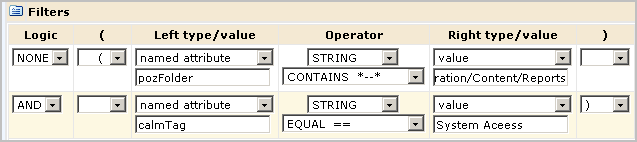 The filter resticts report access to those tagged as System Access.