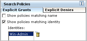 Searching by identity returns all policies where that user is listed as an identity.