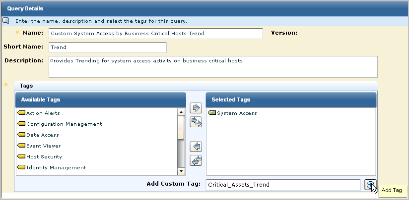 Enter Critical_Hosts_Trend for the custom tag.