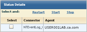 Connector status shows agent host name used as the value for a business critical resource.