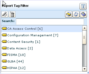 This pictures shows the list of reports with the CA Access Control tag highlighted.