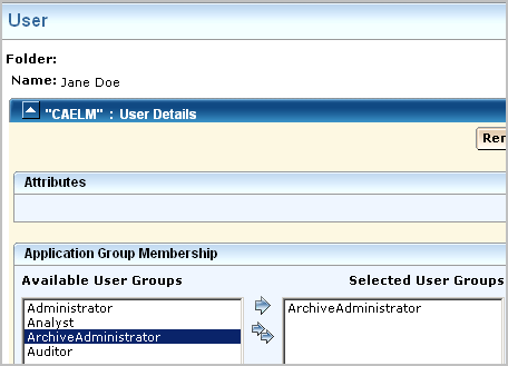 Move ArchiveAdministrator to the Selected User Groups area.