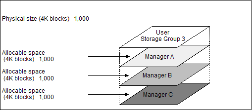 This diagram depicts the allocable disk space for all SFS Managers.