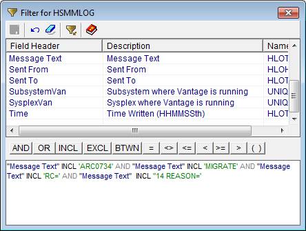 This illustration is a screen shot example of the Filter dialog.