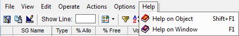 This is a screen shot example of the Windows Client object Help menu drop-down list.