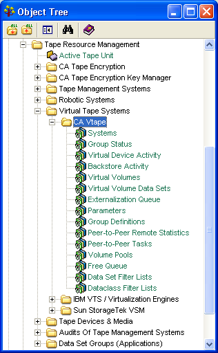 Screen shot example of the CA Vtape objects in the Object Tree