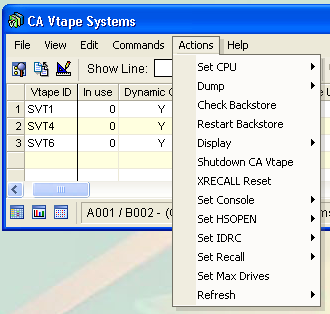 Screen shot example of the Systems object Actions menu.