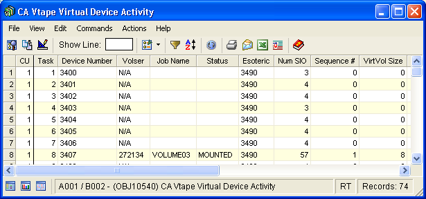 Screen shot example of the Virtual Device Activity object