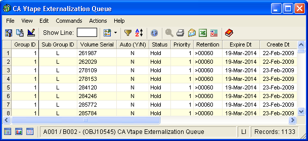 Screen shot example of the Externalization Queue object.
