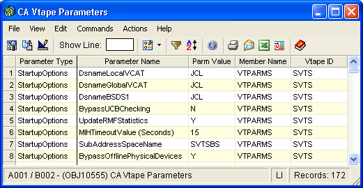 Screen shot example of the Parameters object.