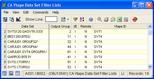 Screen shot example of the Data Set Filter Lists object.