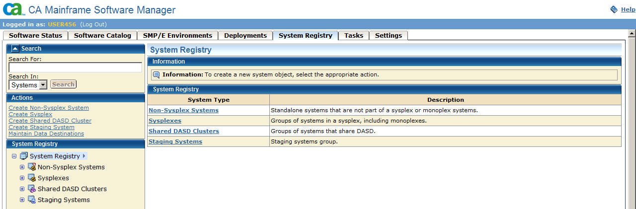 Systems Registry Tab