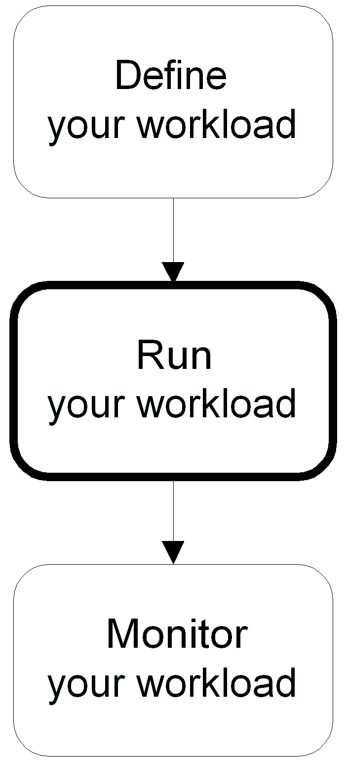 The diagram highlights the step for running your workload.