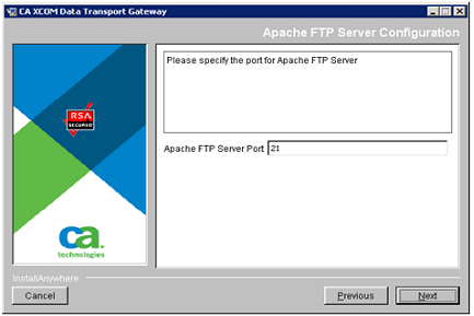 This dialog prompts you to specify the server port number for the FTP Server installation.
