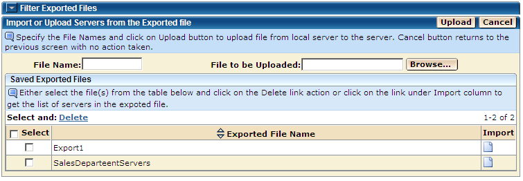 Import servers from export file