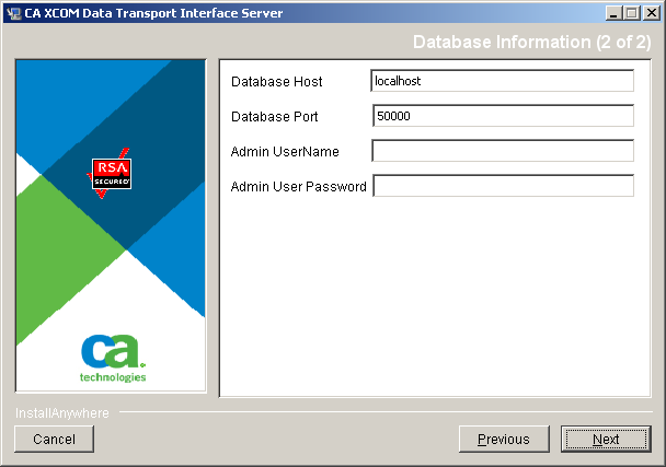 The dialog prompts you for additional DB2 database information.