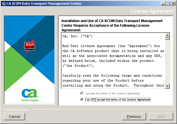 The dialog prompts you to accept the displayed license agreement.